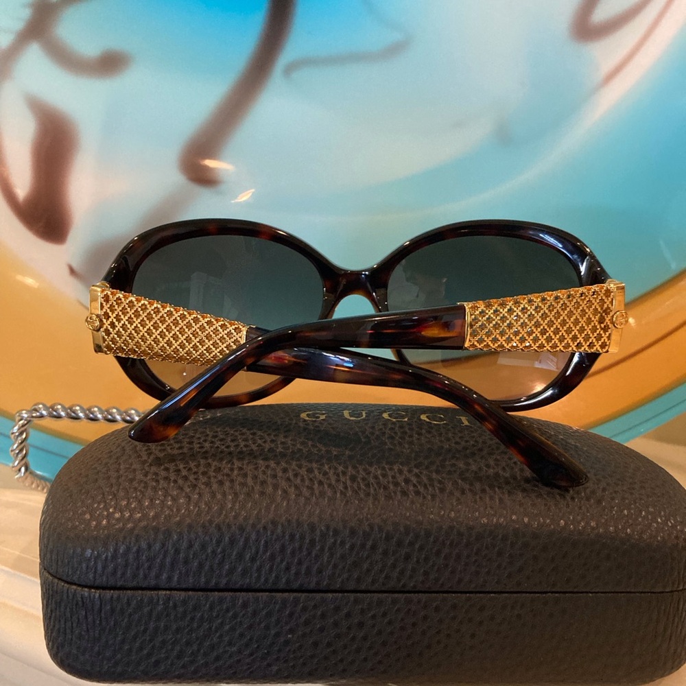 🌸WAS $275: Gucci Havanna Brown Gold Plated Mesh Sunglasses with Case - Picture 2 of 16